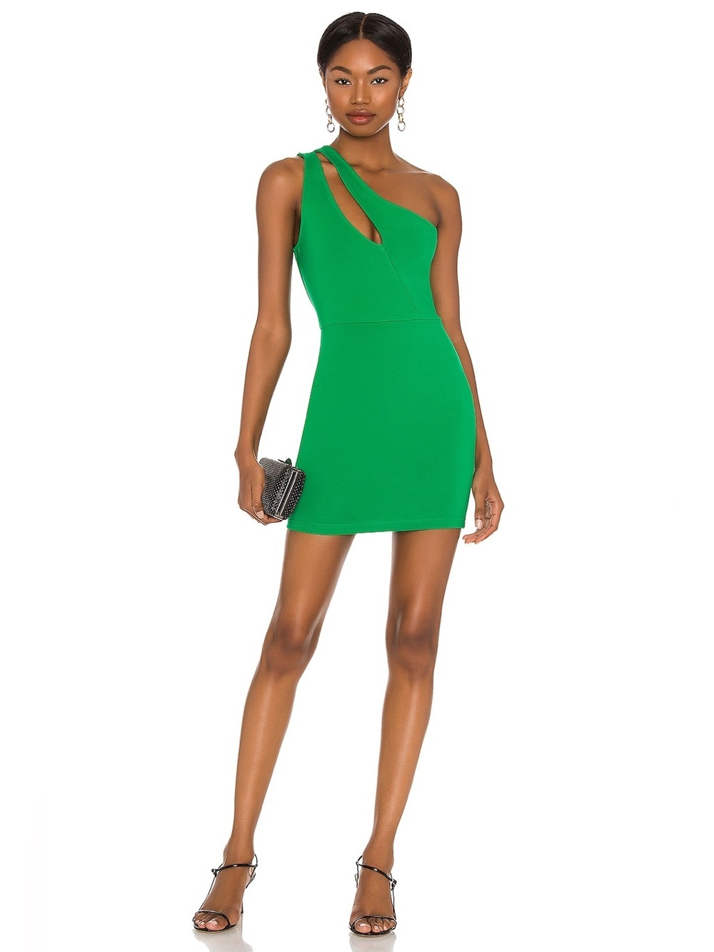 Superdown x Revolve Nava One Shoulder Cutout Green Asymmetrical Mini Dress Small
